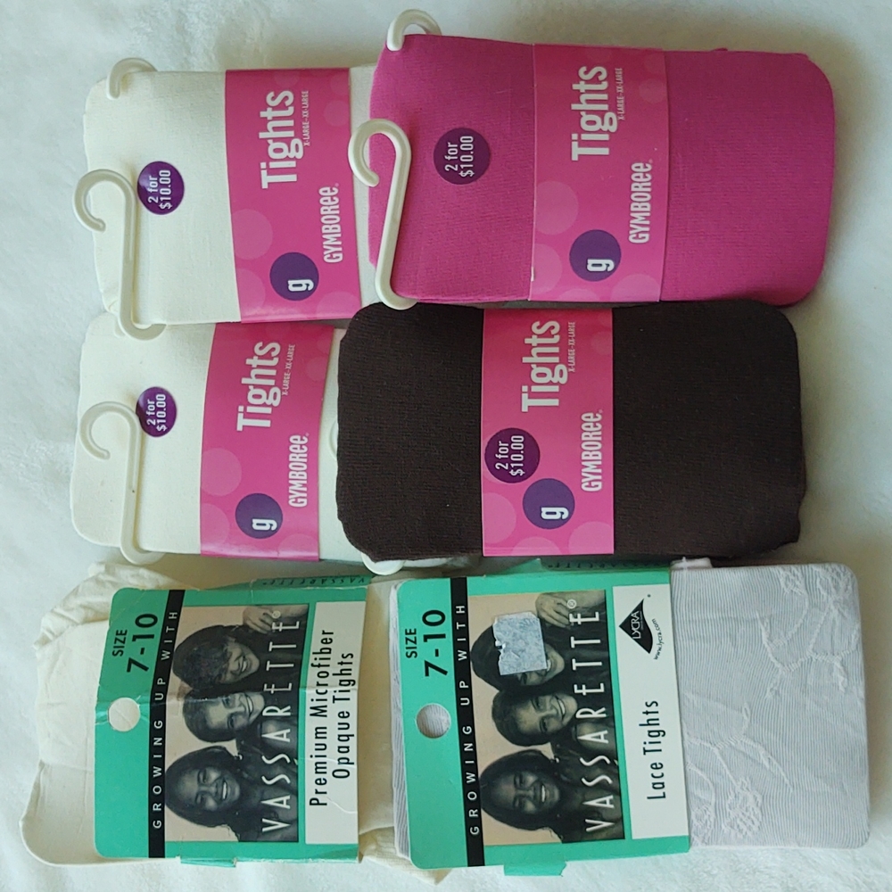 Gymboree/Vassarette tights, pink, cream, brown, lace. NWT Size XL-XXL, 6-8/ 7-10